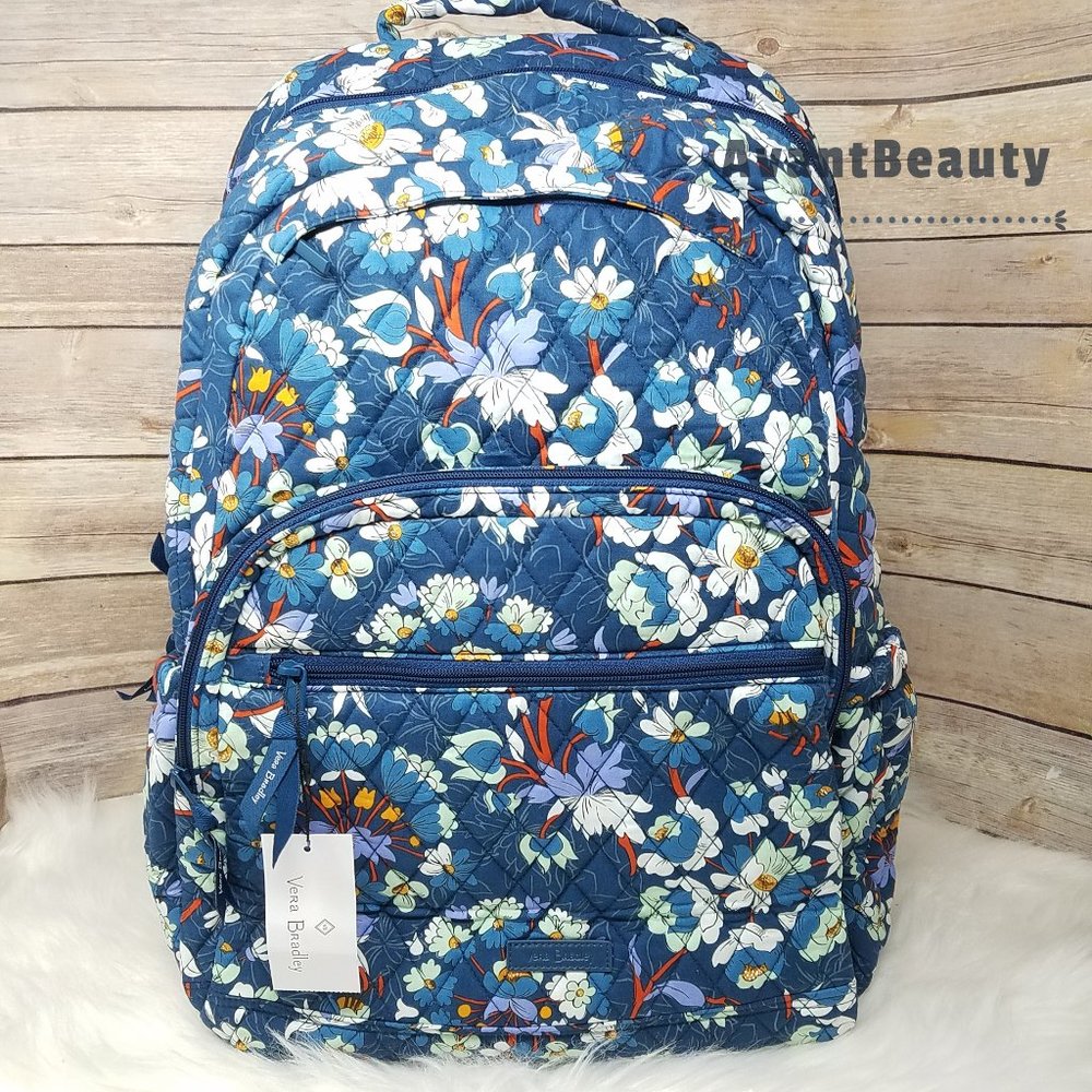 VERA BRADLEY Essential Large Backpack  Floral Blue Bursts Lunch Bunch Set New - Picture 9 of 16